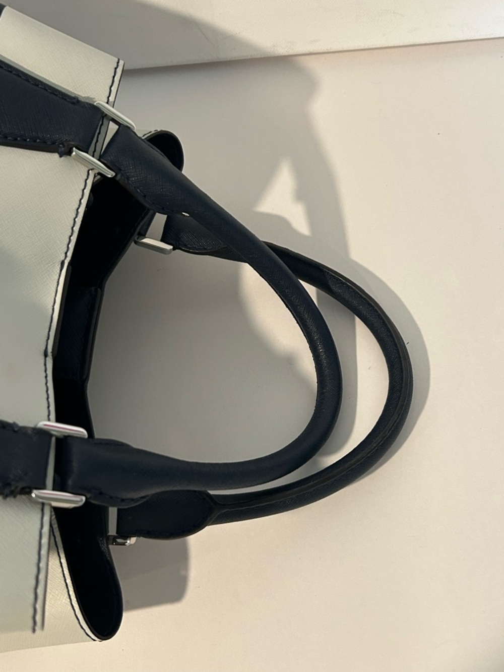 Michael Kors Navy White Stripe Satchel Structured bag vacation - Picture 9 of 12